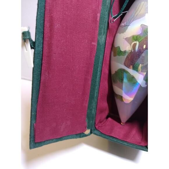 Teardrop Christmas Tree Glass Ornament Snowy Tree Branches Surreal Reverse Paint - Picture 6 of 6